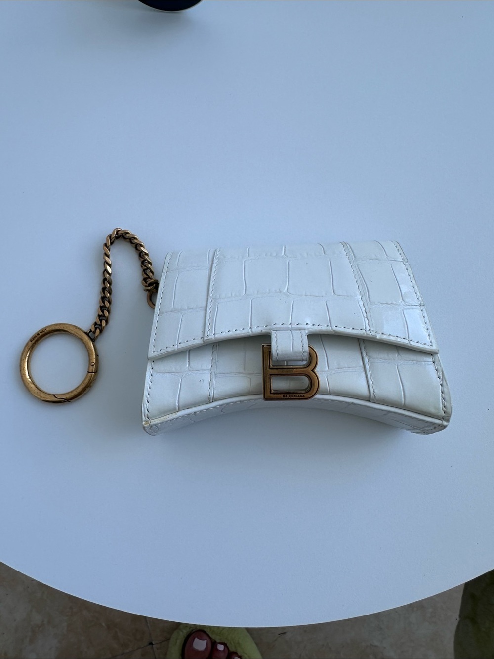 Balenciaga White Croc-Embossed Mini Wallet with Gold 'B' Charm and Keyring. - Picture 9 of 10